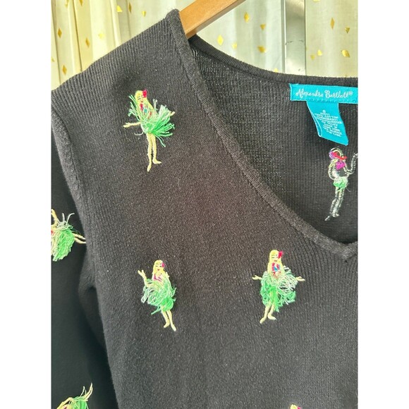 Alexandra Bartlett 90s Vintage Embroidered Hawaiian Hula Girl Knit Sweater S - Picture 3 of 6